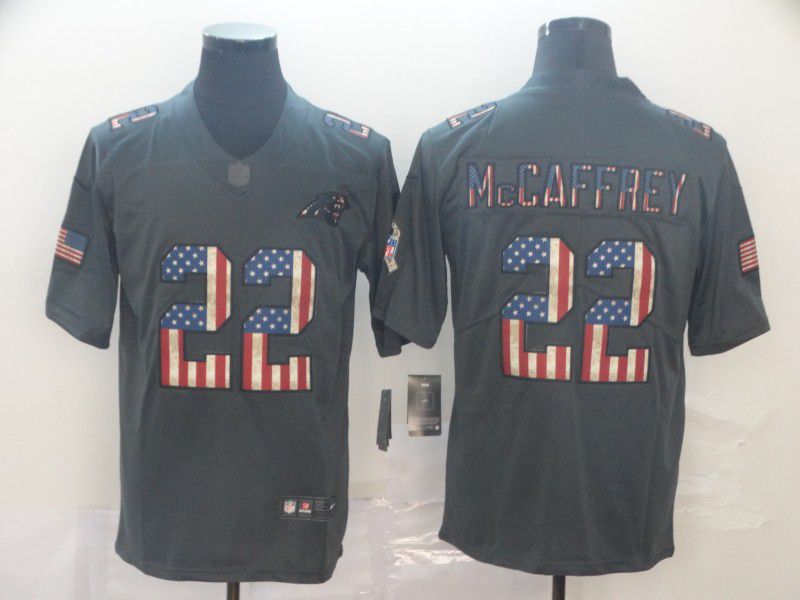 Men Carolina Panthers 22 Mccaffrey Carbon Black Retro USA flag Nike NFL Jerseys